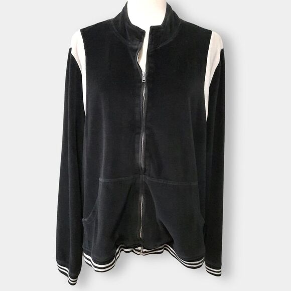 Cato Velour Black Track Jacket Size 22W-24W White Stripes Cotton Blend Y2K Style - Picture 2 of 10